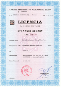 Certifikát - licencia pre vykonávanie SBS služieb | srss.sk