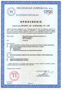 Certifikát - oprávnenie vykonávať elektrické revízie