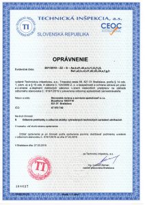 Certifikát - oprávnenie vykonávať revízie zdvíhacích zariadení