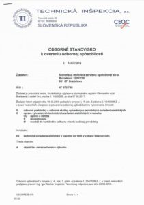Odborné stanovisko k spôsobilosti vykonávať revízie a servis elektrických zariadení
