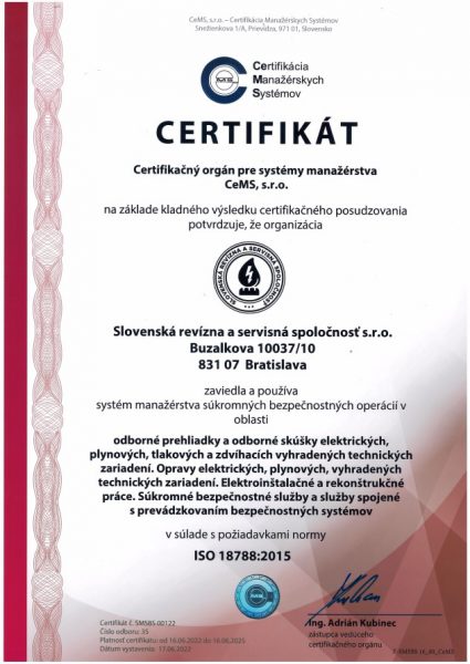 Certifikát kvality ISO 18788 | srss.sk